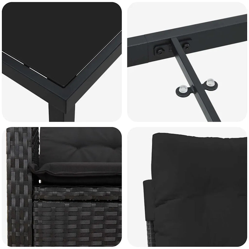 Garden Dining Set with Cushion 3 pcs Black Poly Rattan