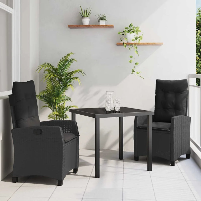 Garden Dining Set with Cushion 3 pcs Black Poly Rattan
