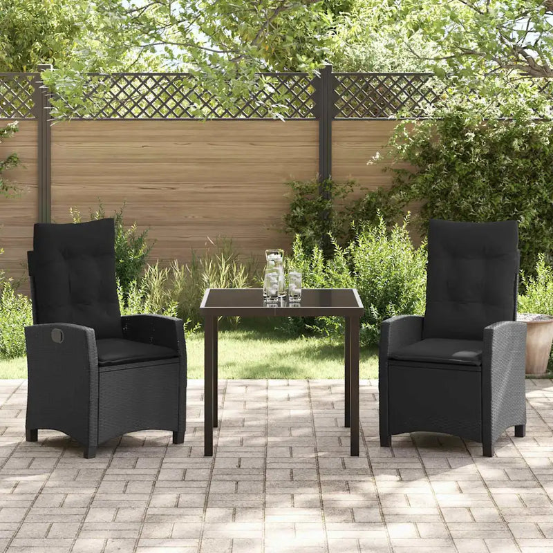 Garden Dining Set with Cushion 3 pcs Black Poly Rattan