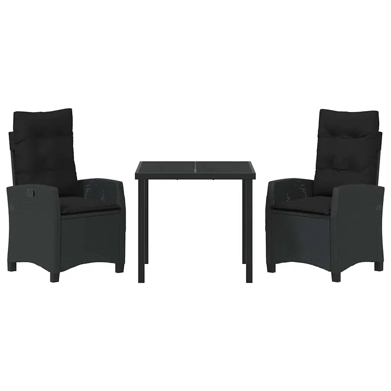 Garden Dining Set with Cushion 3 pcs Black Poly Rattan