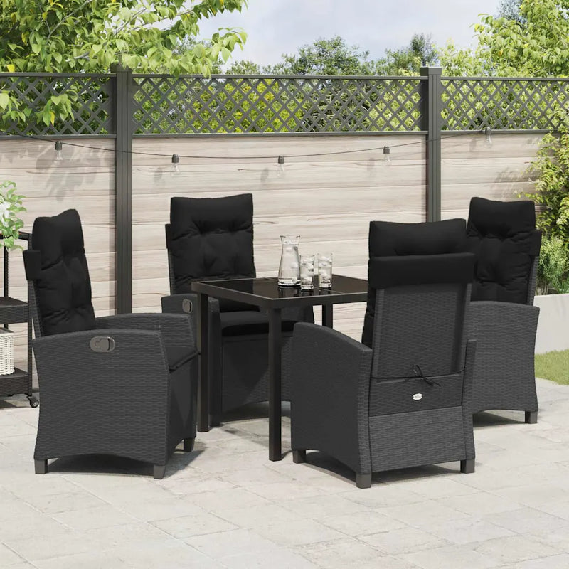 Garden Dining Set with Cushion 5 pcs Black Poly Rattan