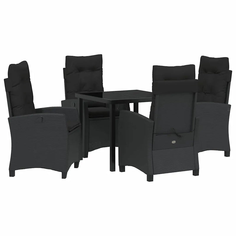 Garden Dining Set with Cushion 5 pcs Black Poly Rattan
