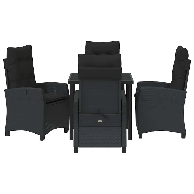 Garden Dining Set with Cushion 5 pcs Black Poly Rattan