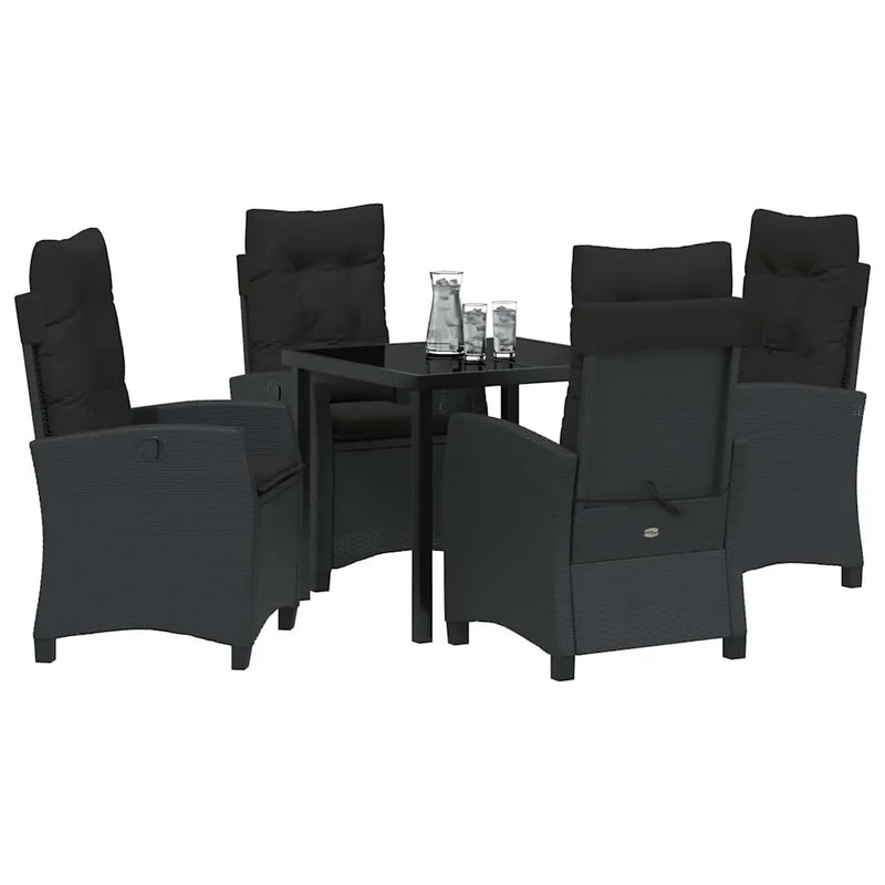 Garden Dining Set with Cushion 5 pcs Black Poly Rattan