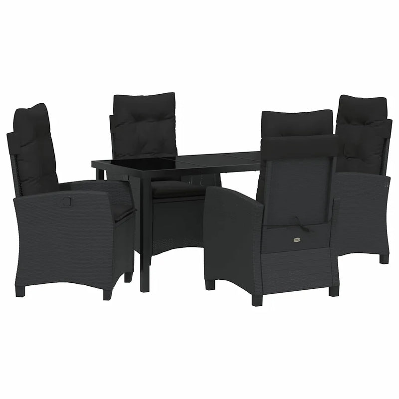 Garden Dining Set with Cushion 5 pcs Black Poly Rattan