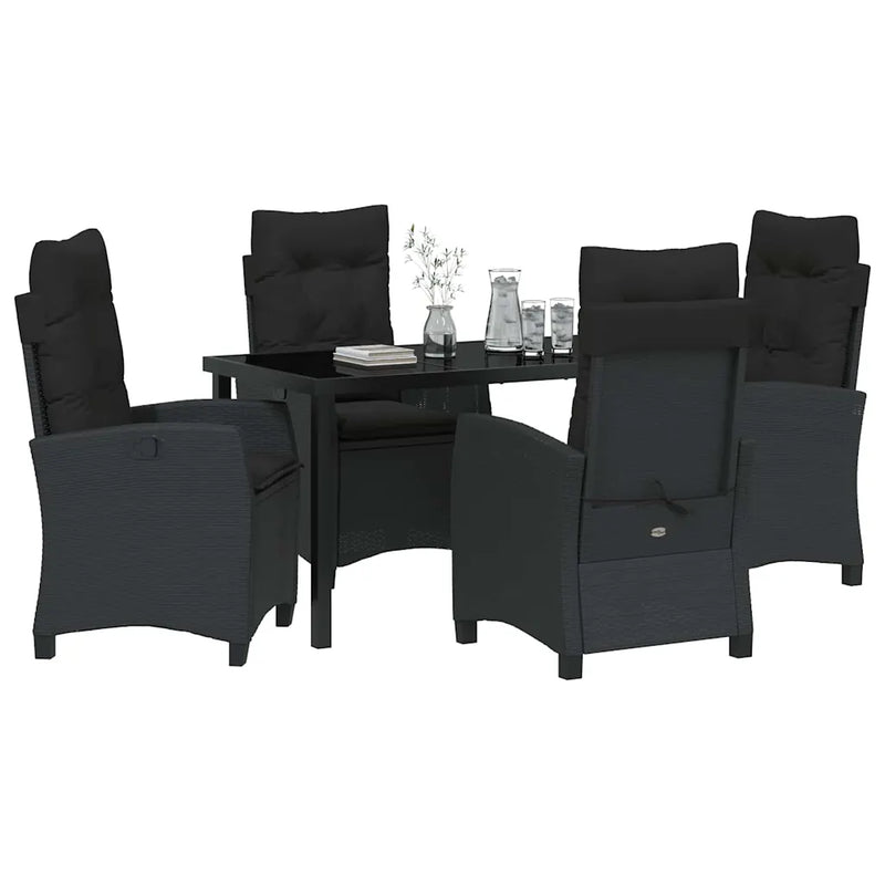 Garden Dining Set with Cushion 5 pcs Black Poly Rattan