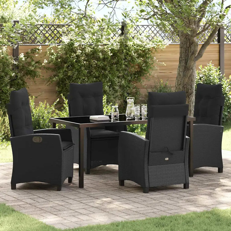 Garden Dining Set with Cushion 5 pcs Black Poly Rattan