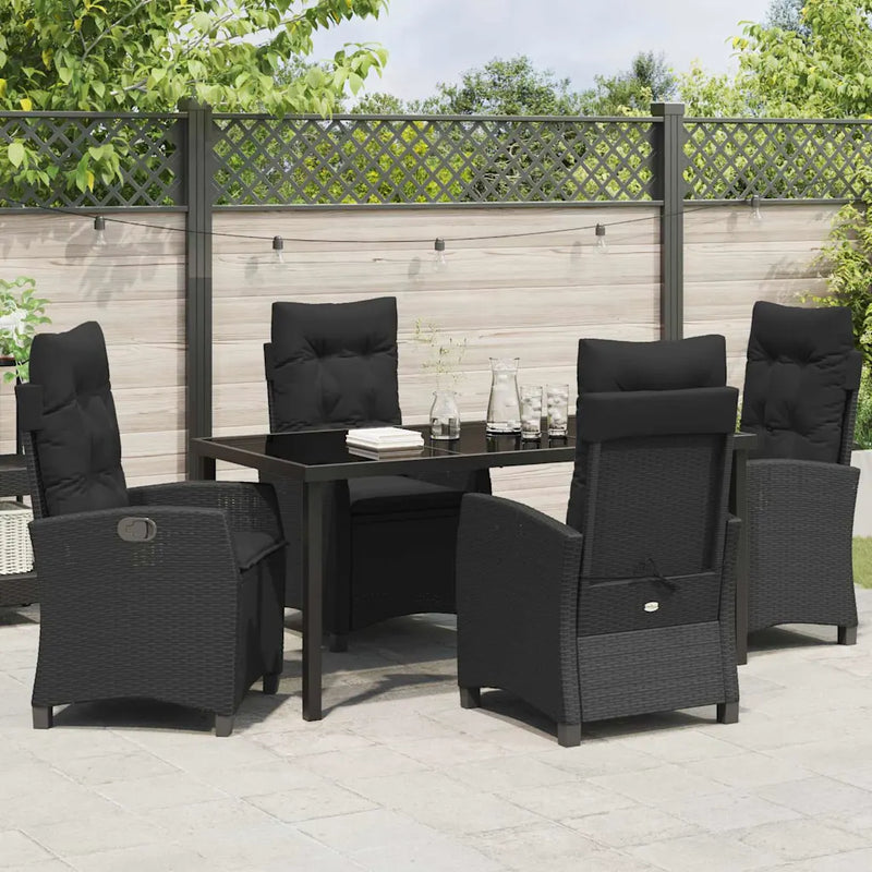 Garden Dining Set with Cushion 5 pcs Black Poly Rattan