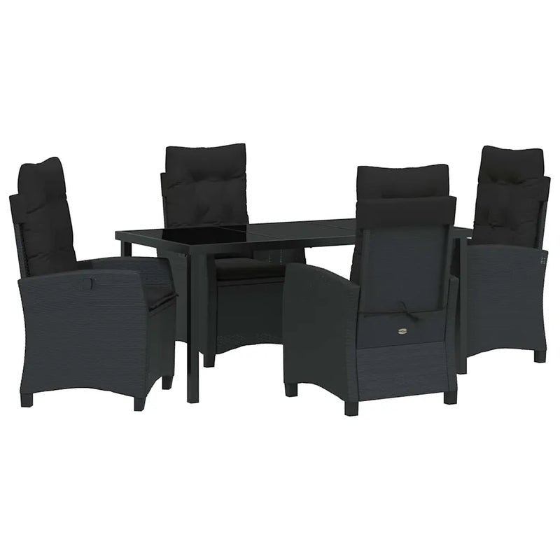 Garden Dining Set with Cushion 5 pcs Black Poly Rattan