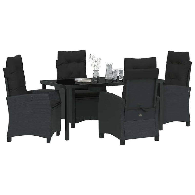 Garden Dining Set with Cushion 5 pcs Black Poly Rattan
