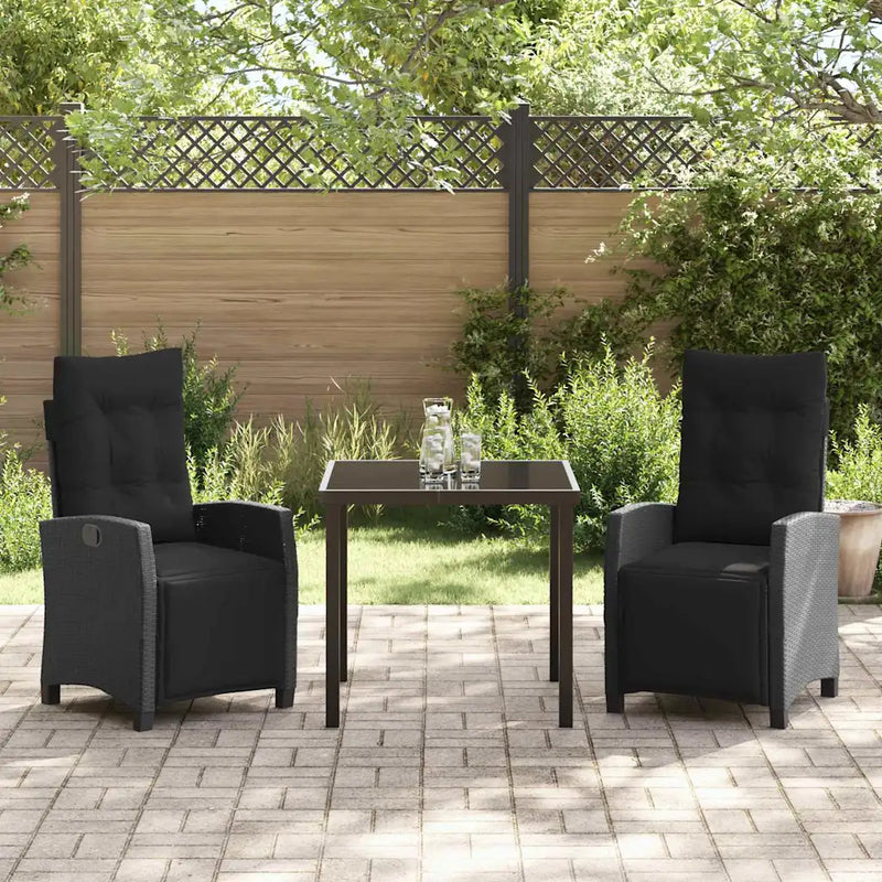 Garden Dining Set with Cushion 3 pcs Black Poly Rattan
