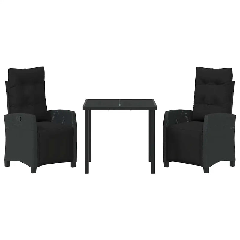 Garden Dining Set with Cushion 3 pcs Black Poly Rattan