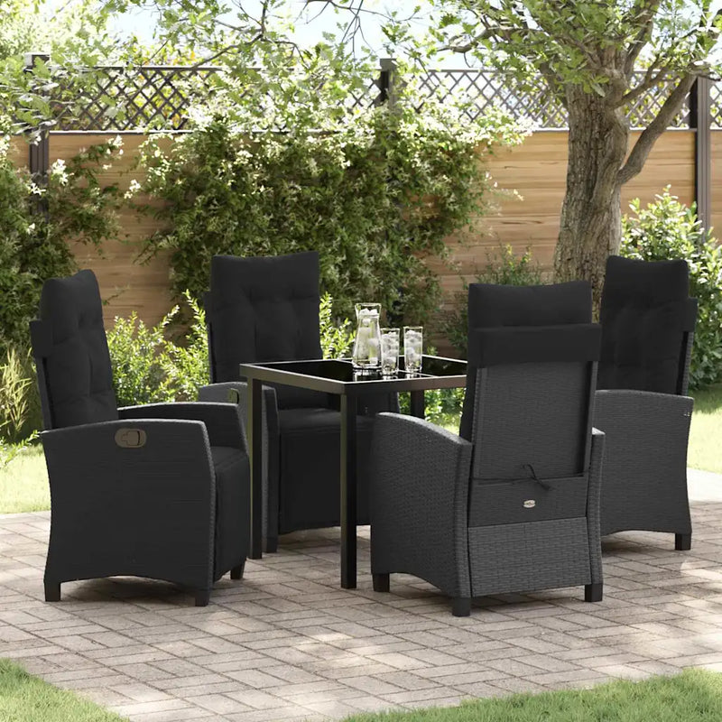 Garden Dining Set with Cushion 5 pcs Black Poly Rattan