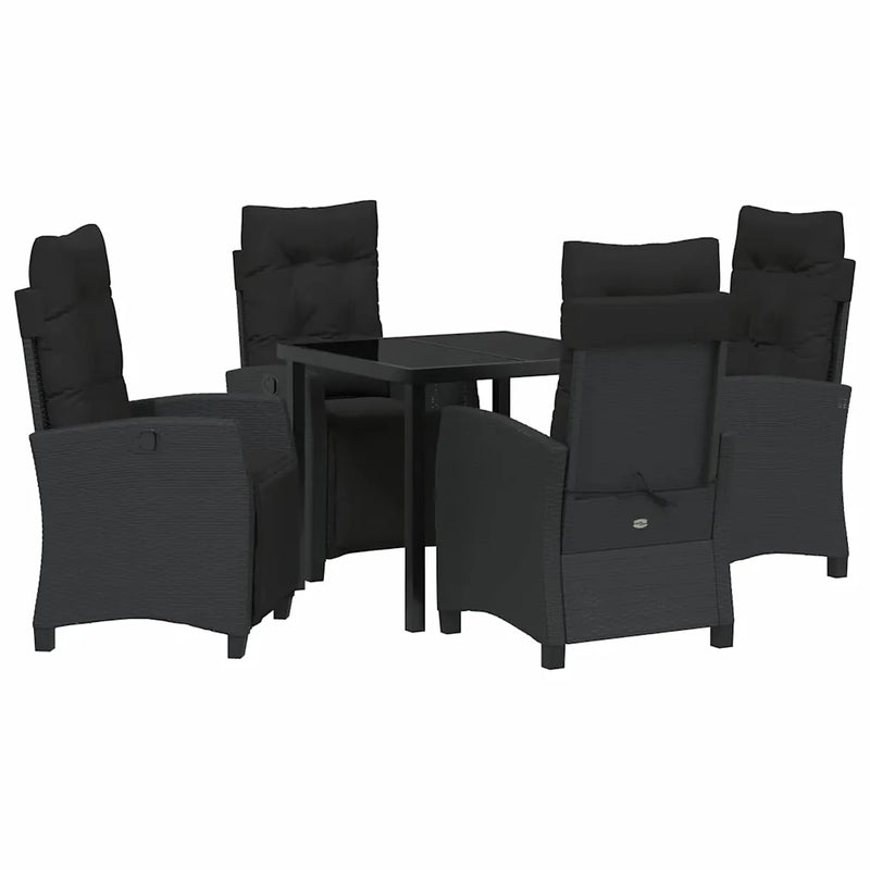 Garden Dining Set with Cushion 5 pcs Black Poly Rattan