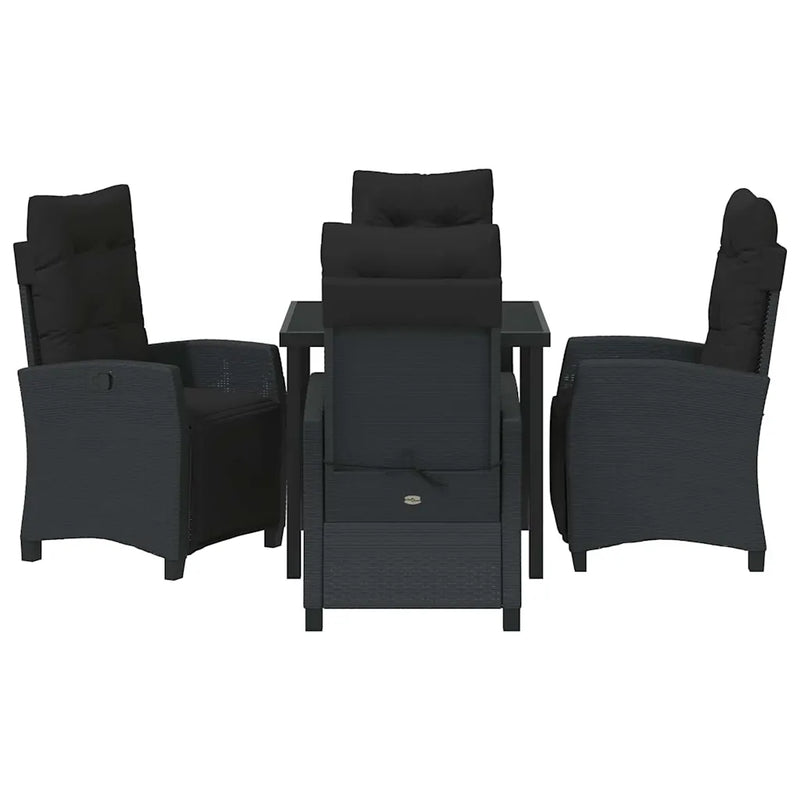 Garden Dining Set with Cushion 5 pcs Black Poly Rattan