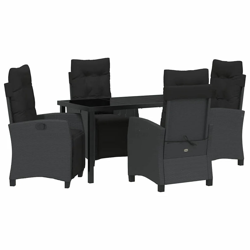 Garden Dining Set with Cushion 5 pcs Black Poly Rattan