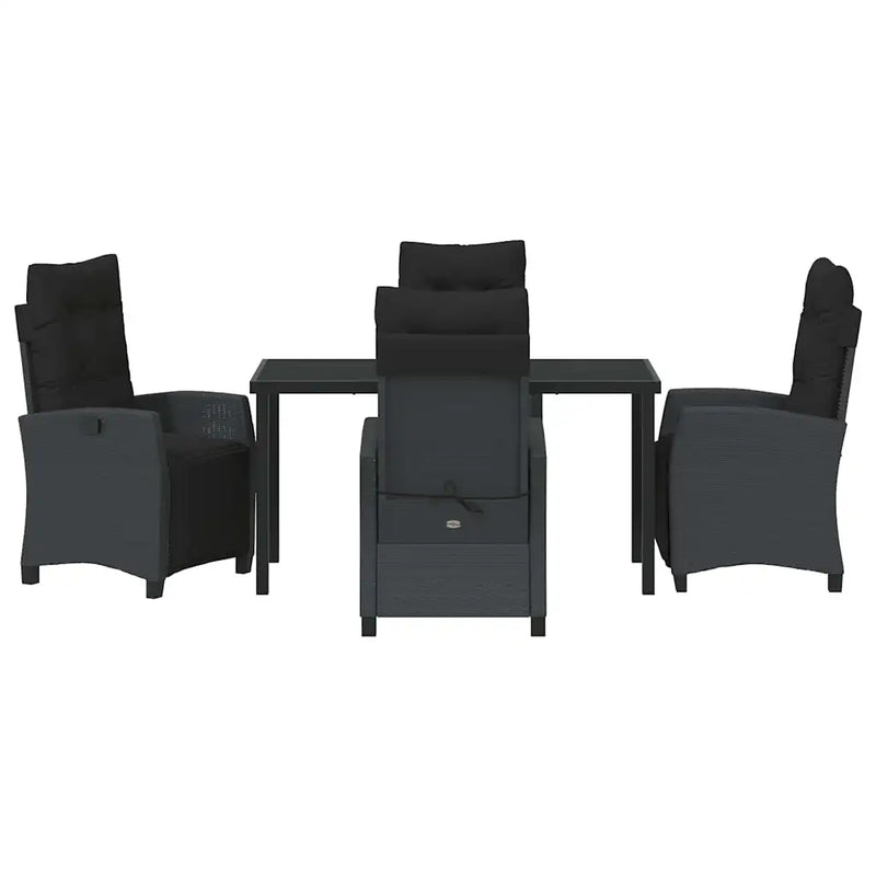 Garden Dining Set with Cushion 5 pcs Black Poly Rattan