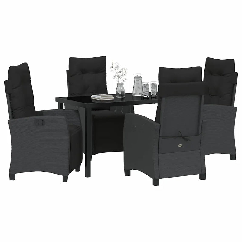 Garden Dining Set with Cushion 5 pcs Black Poly Rattan