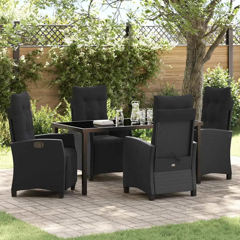 Garden Dining Set with Cushion 5 pcs Black Poly Rattan
