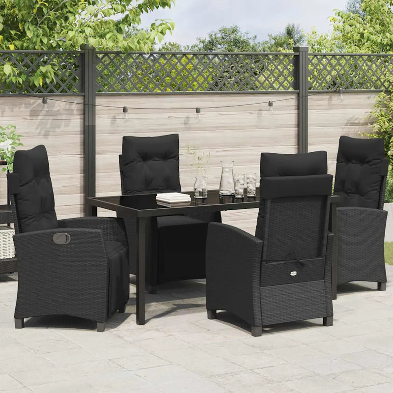 Garden Dining Set with Cushion 5 pcs Black Poly Rattan