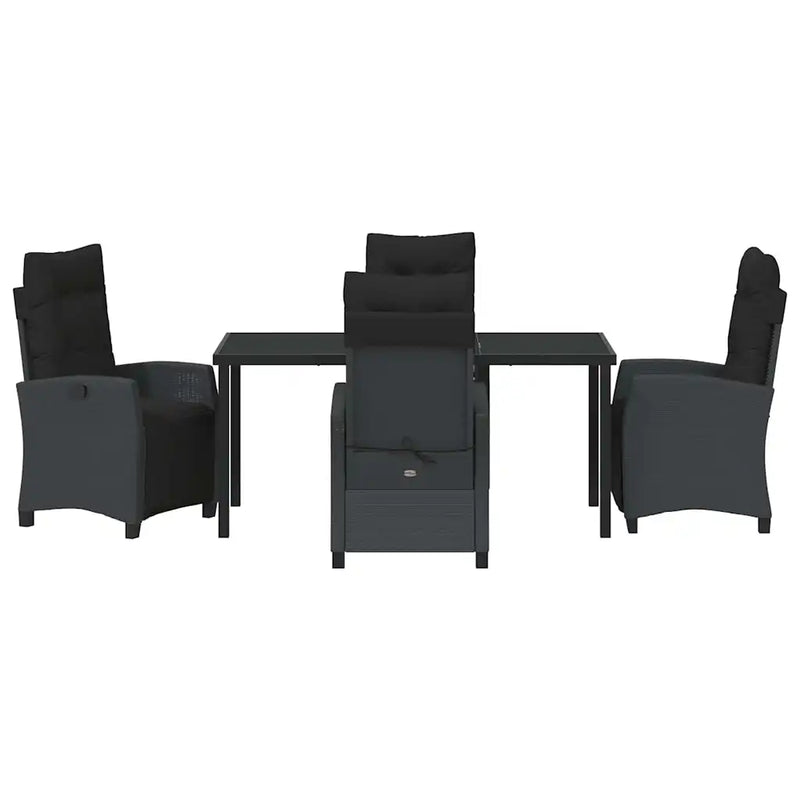 Garden Dining Set with Cushion 5 pcs Black Poly Rattan