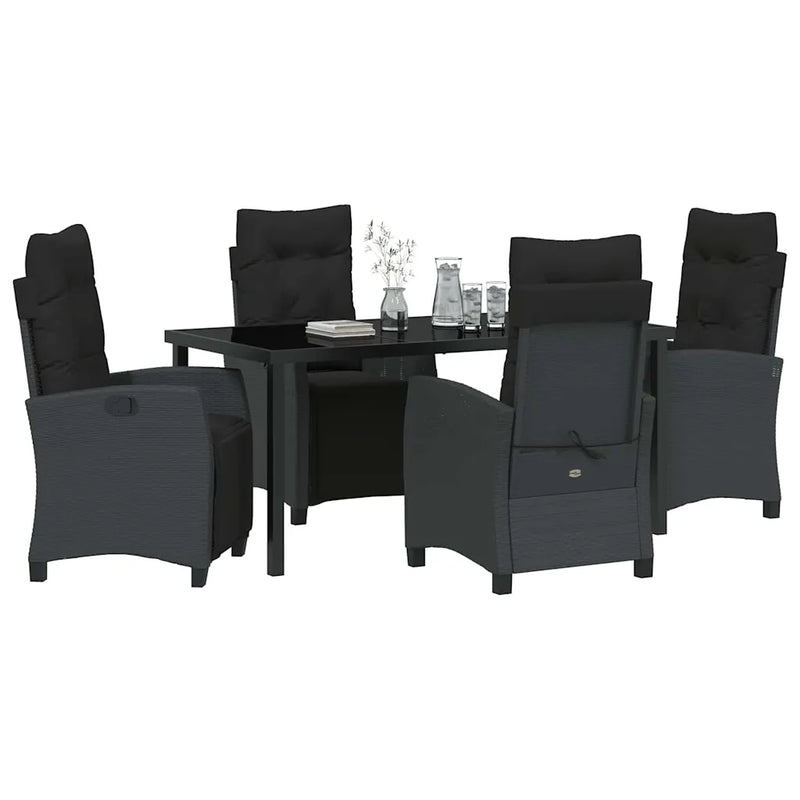 Garden Dining Set with Cushion 5 pcs Black Poly Rattan