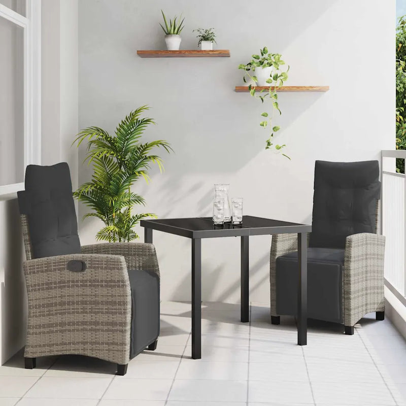Garden Dining Set with Cushion 3 pcs Grey Poly Rattan