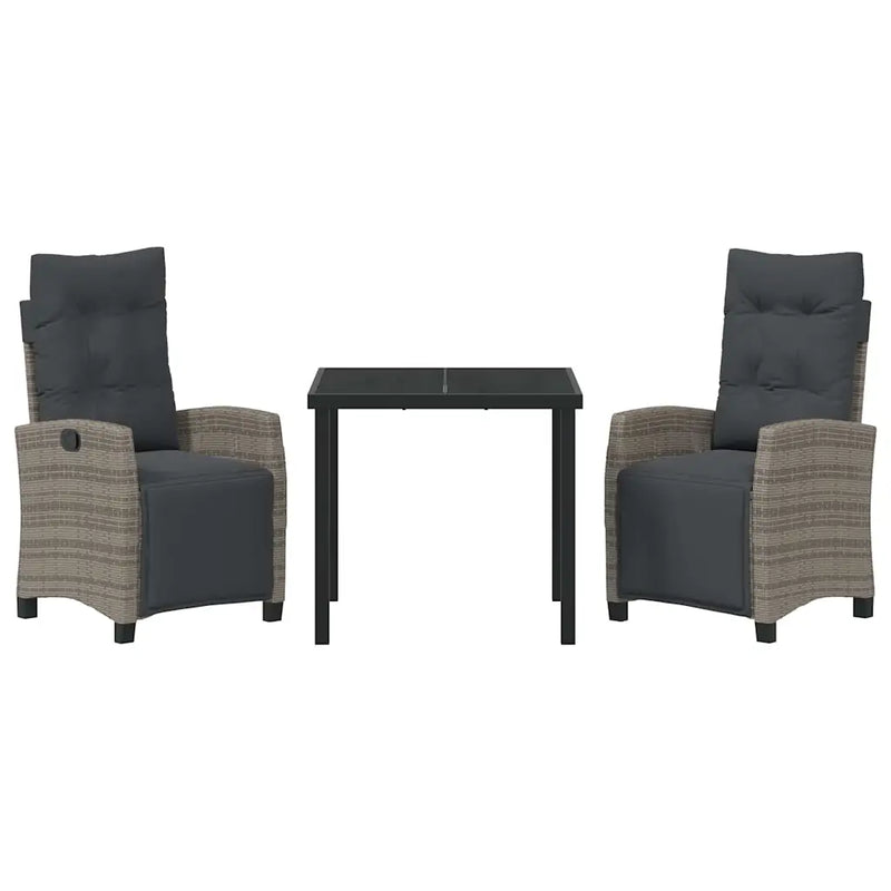 Garden Dining Set with Cushion 3 pcs Grey Poly Rattan