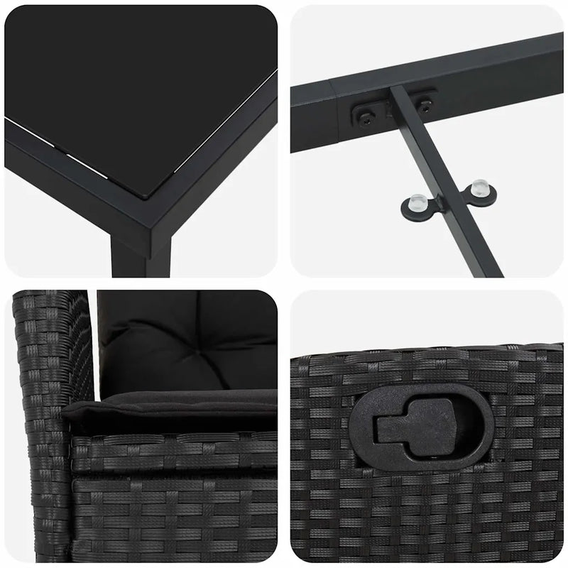 Garden Dining Set with Cushion 3 pcs Black Poly Rattan