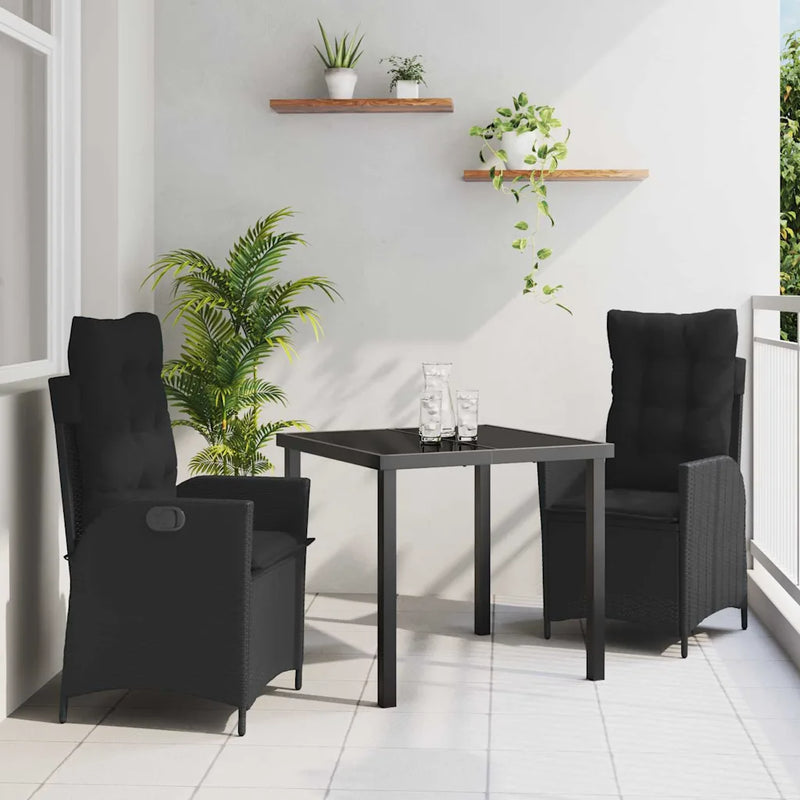 Garden Dining Set with Cushion 3 pcs Black Poly Rattan