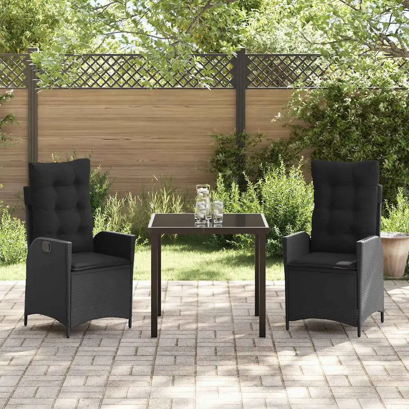 Garden Dining Set with Cushion 3 pcs Black Poly Rattan