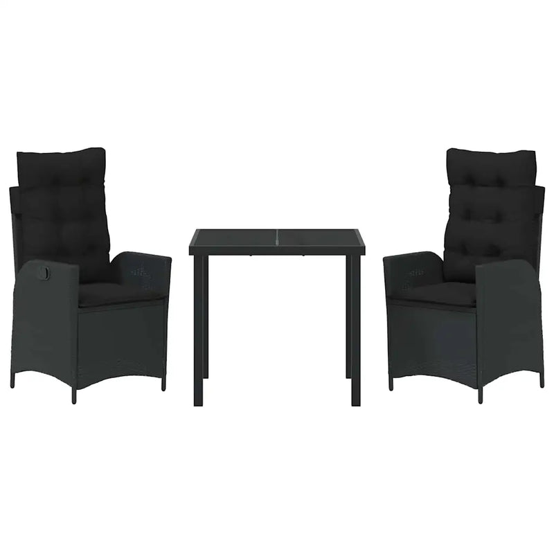 Garden Dining Set with Cushion 3 pcs Black Poly Rattan