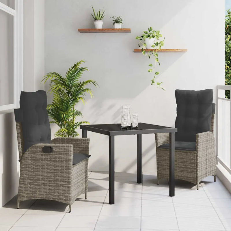 Garden Dining Set with Cushion 3 pcs Grey Poly Rattan