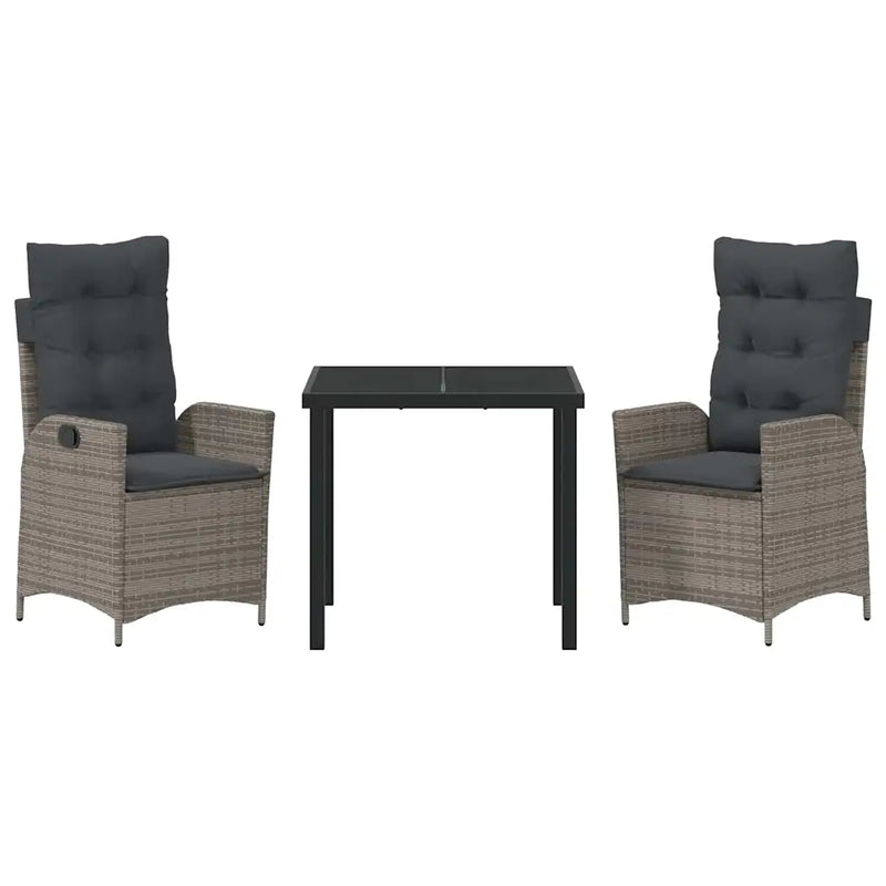 Garden Dining Set with Cushion 3 pcs Grey Poly Rattan
