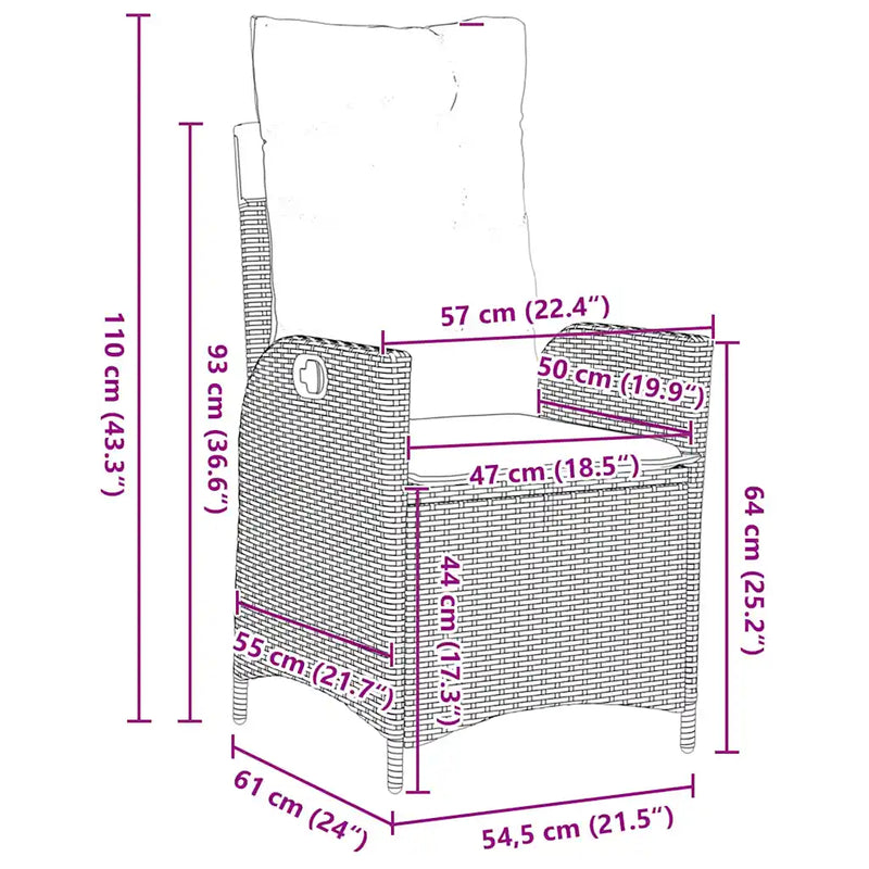 Garden Dining Set with Cushion 3 pcs Grey Poly Rattan