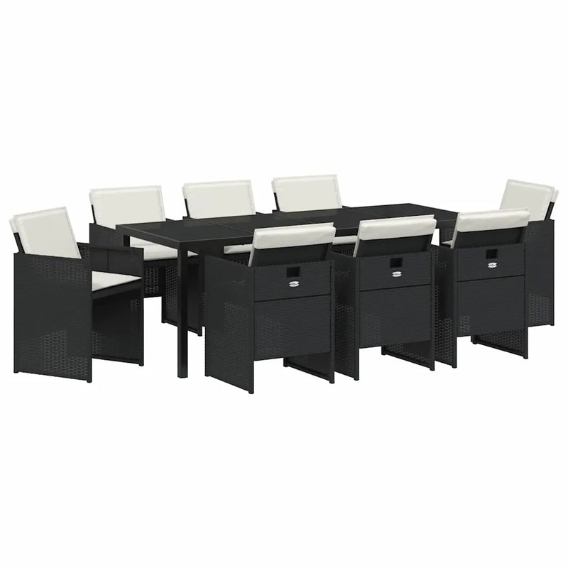 Garden Dining Set 9 pcs Black Poly Rattan