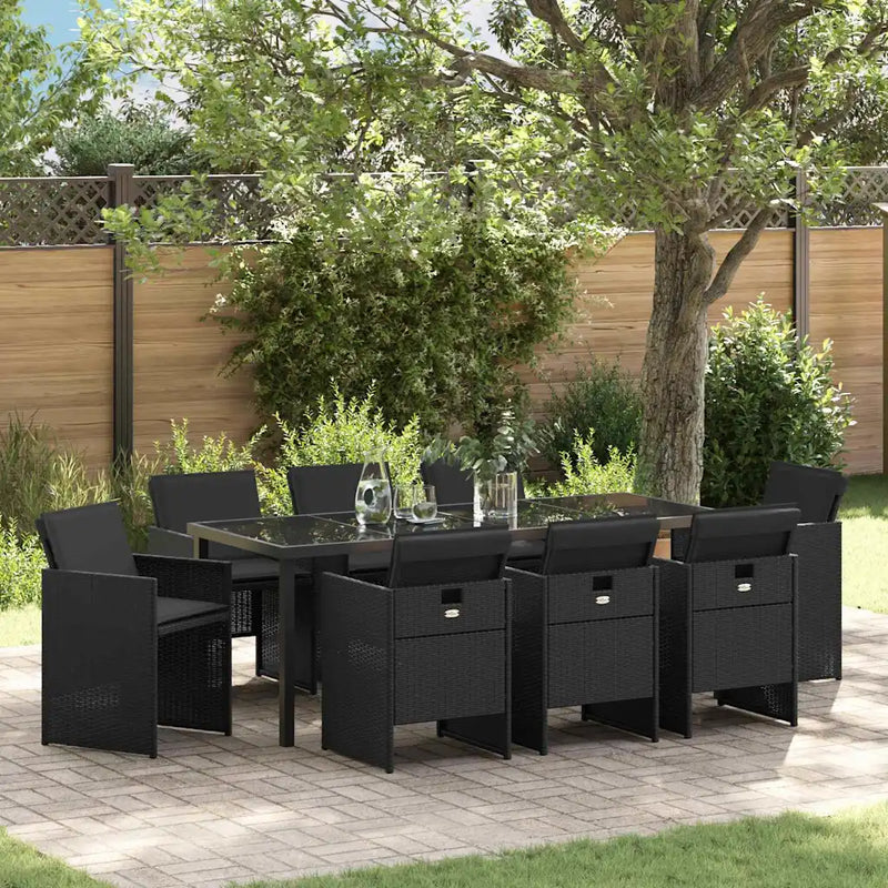 Garden Dining Set 9 pcs Black Poly Rattan