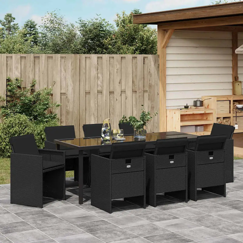 Garden Dining Set 9 pcs Black Poly Rattan