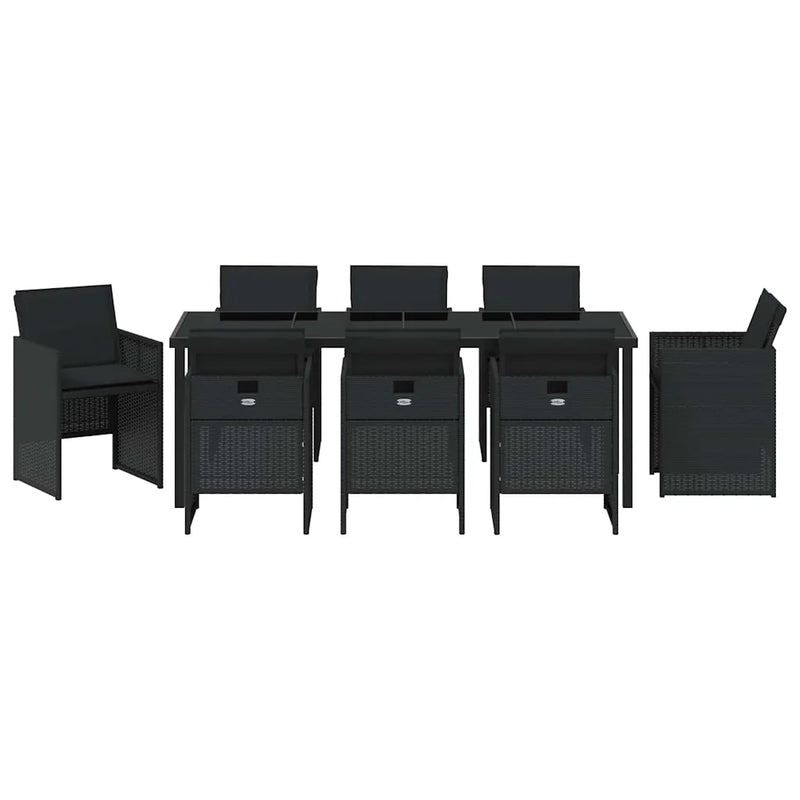 Garden Dining Set 9 pcs Black Poly Rattan