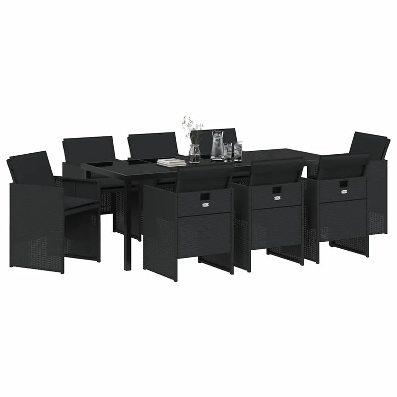 Garden Dining Set 9 pcs Black Poly Rattan