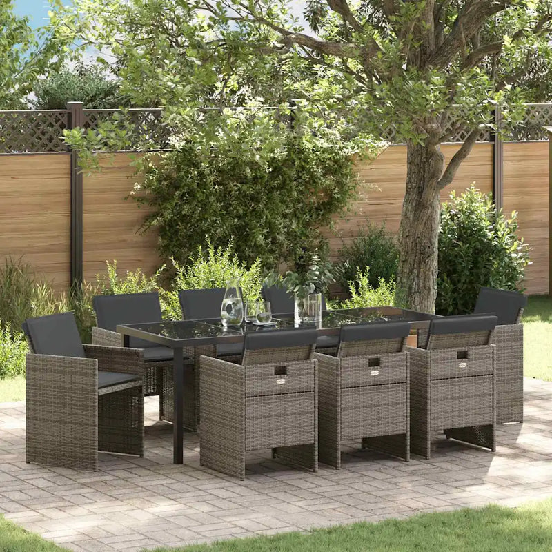 Garden Dining Set 9 pcs Grey Poly Rattan