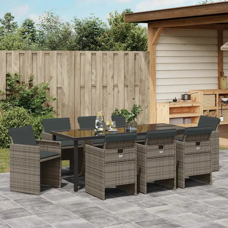 Garden Dining Set 9 pcs Grey Poly Rattan