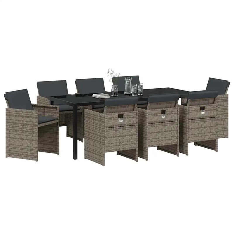 Garden Dining Set 9 pcs Grey Poly Rattan