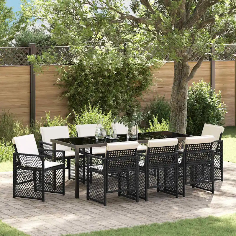 Garden Dining Set 9 pcs Black Poly Rattan