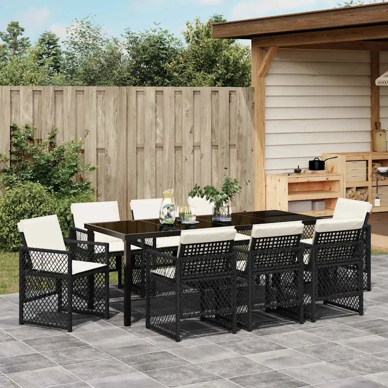 Garden Dining Set 9 pcs Black Poly Rattan