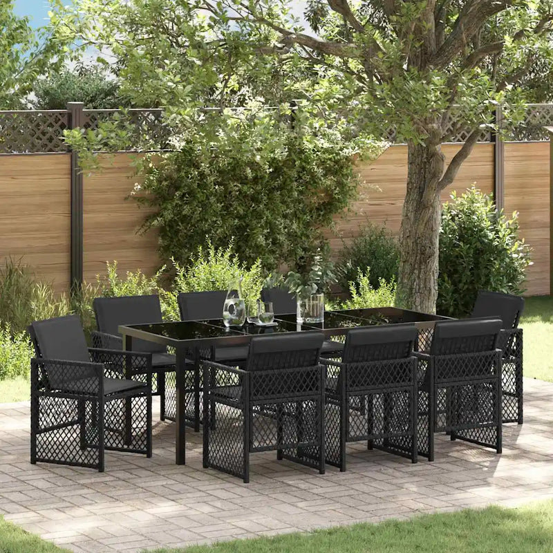 Garden Dining Set 9 pcs Black Poly Rattan