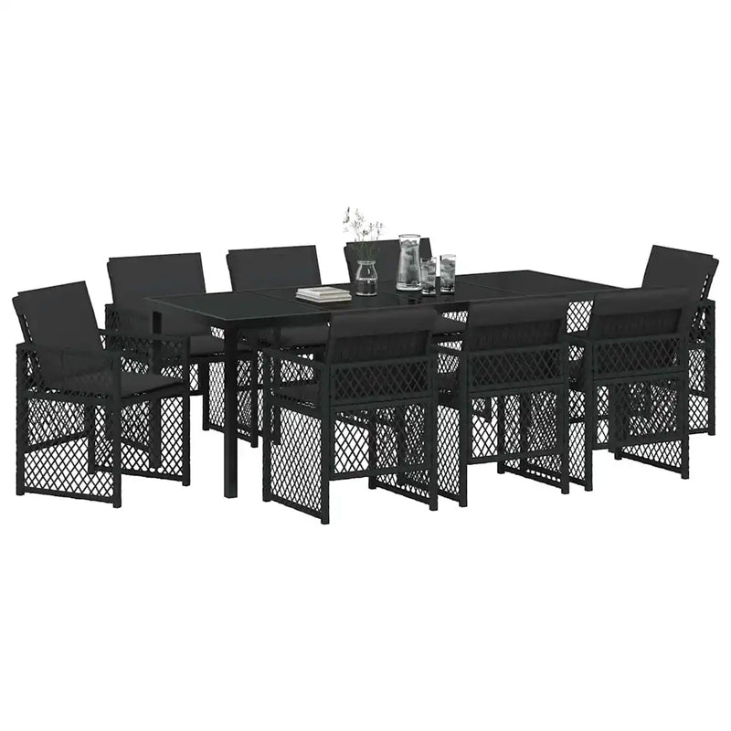Garden Dining Set 9 pcs Black Poly Rattan