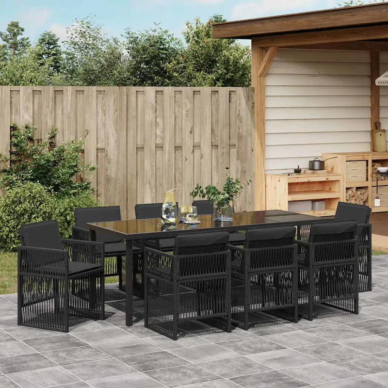 Garden Dining Set 9 pcs Black Powder-Coated Steel