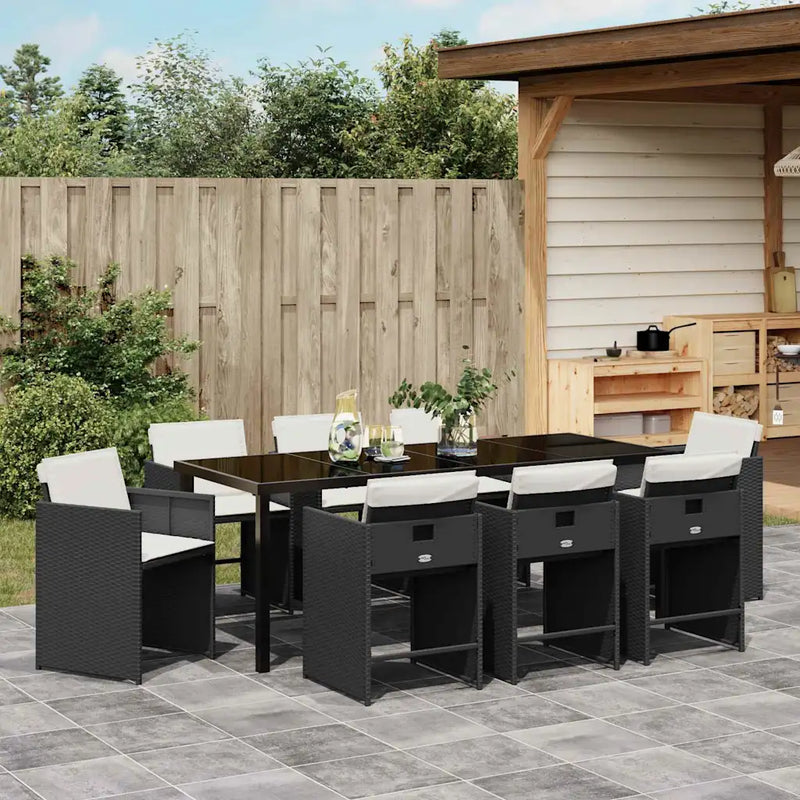 Garden Dining Set 9 pcs Black Poly Rattan