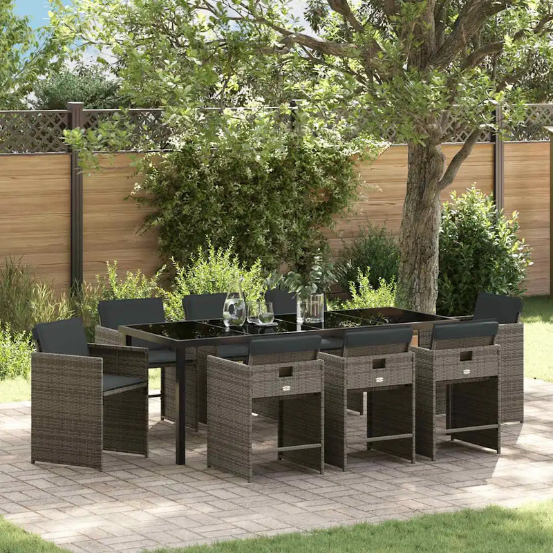 Garden Dining Set 9 pcs Grey Poly Rattan